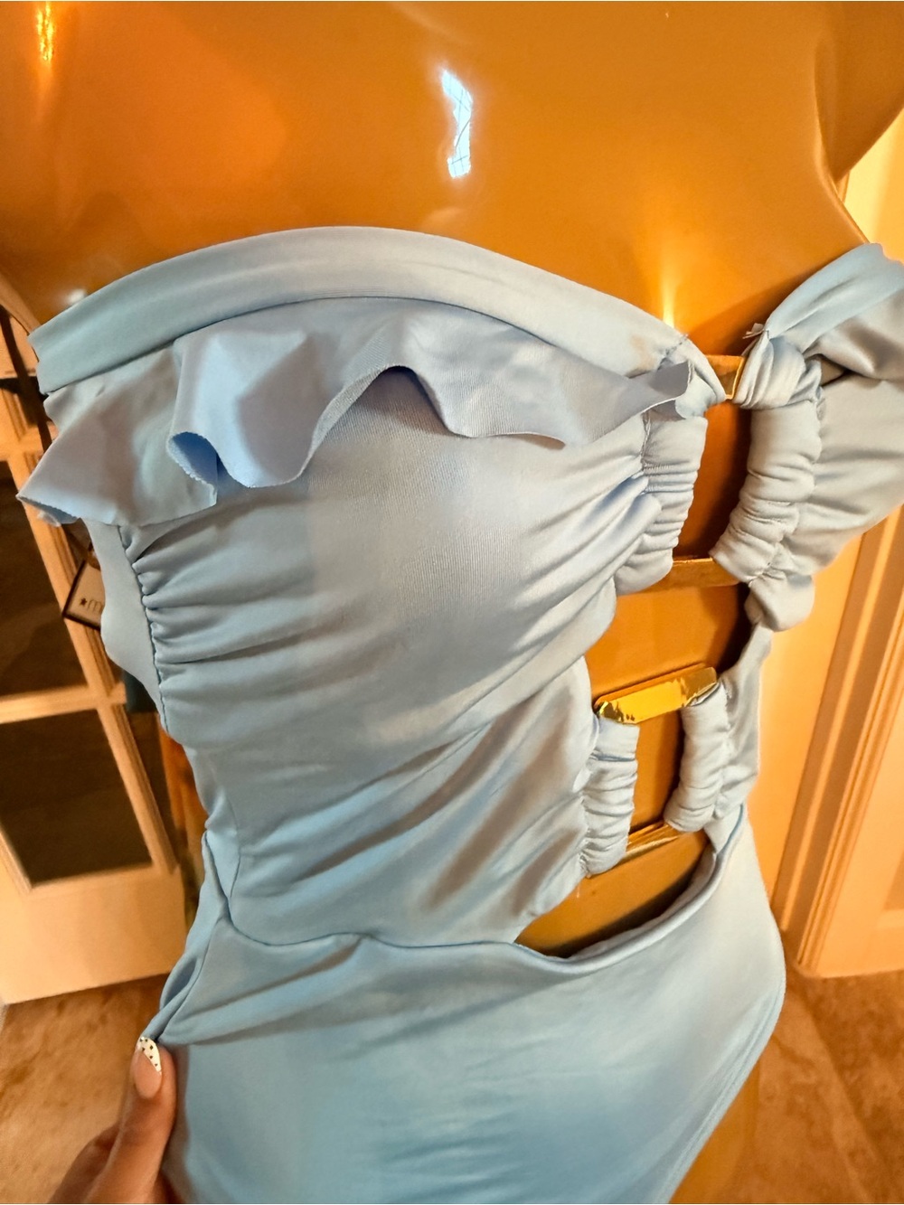 Light Blue Ruffle Halter One-Piece Swimsuit - Picture 7 of 7